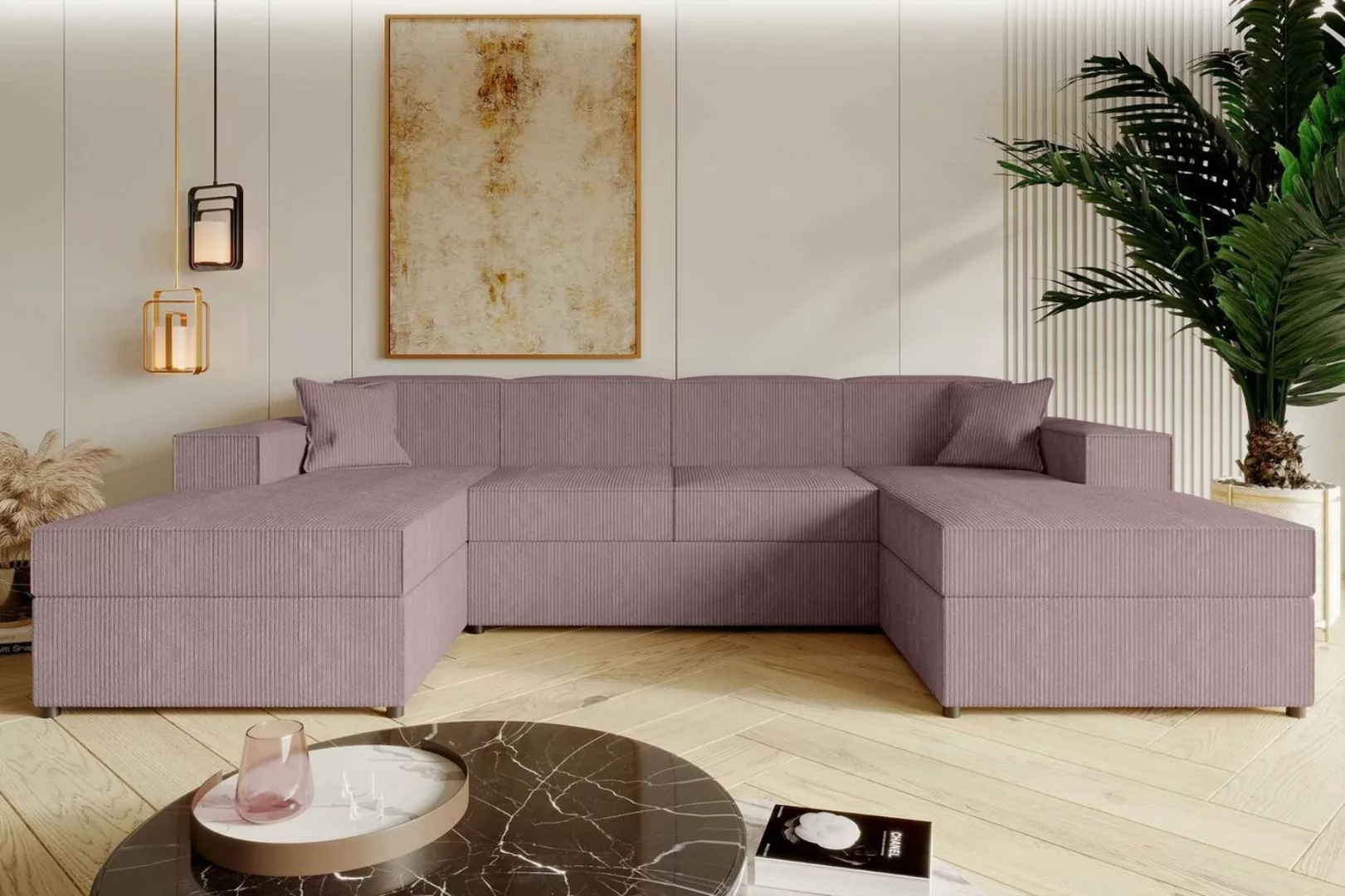 Stylefy Wohnlandschaft Sergio, U-Form, Couch, mit Bettfunktion und 2xBettka günstig online kaufen