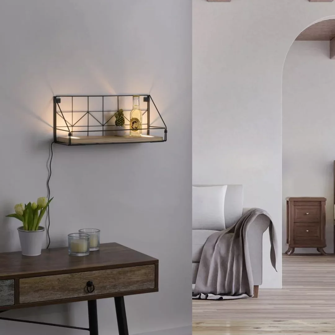 LED-Wandleuchte Board mit Holzregalboden, 45x15cm günstig online kaufen