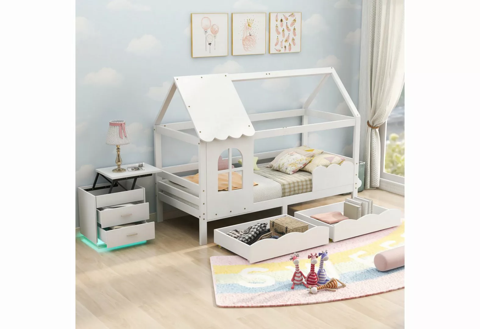 Gotagee Hausbett Hausbett Kinderbett Jugendbett 200x90cm mit Rausfallschutz günstig online kaufen