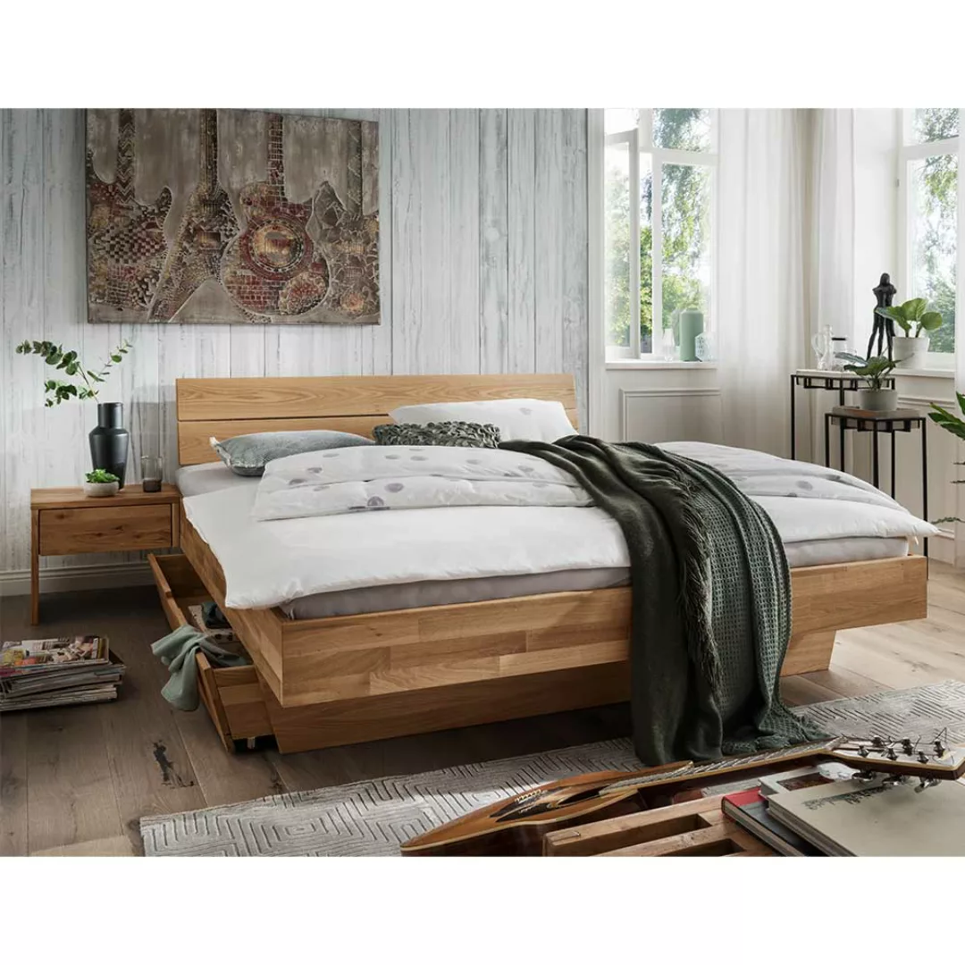 Bett aus Wildeiche Massivholz geölt Schubkasten und Nachtkommoden (dreiteil günstig online kaufen