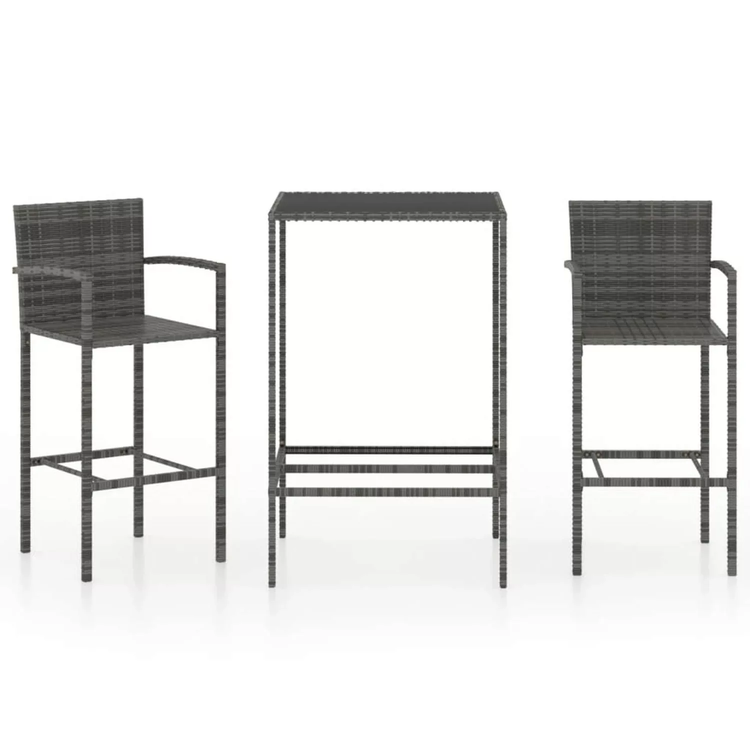 3-tlg. Gartenbar-set Poly Rattan Grau günstig online kaufen