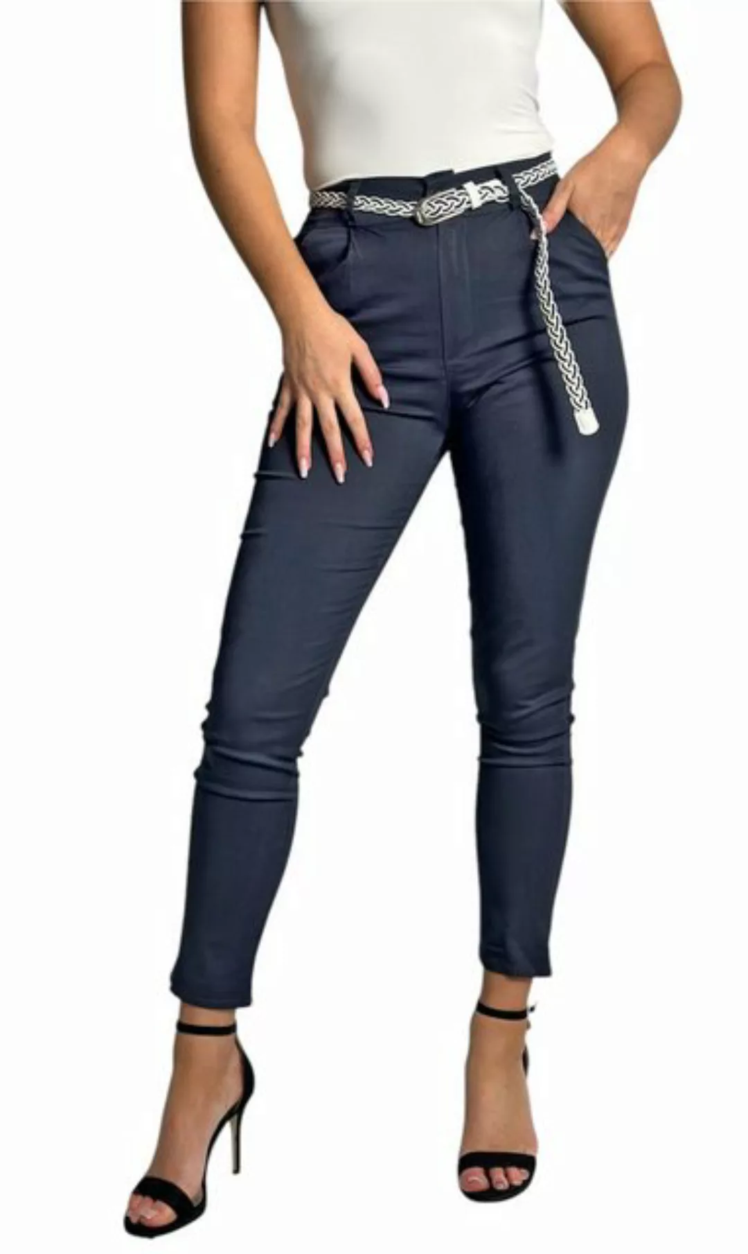 Mississhop Chinohose Damen Hose Baumwolle Hose mit Gürtel M.369 günstig online kaufen