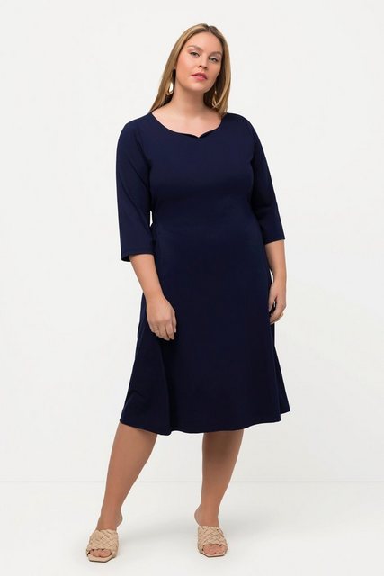 Ulla Popken Sommerkleid Midikleid elastische Taille Herzausschnitt 3/4-Arm günstig online kaufen