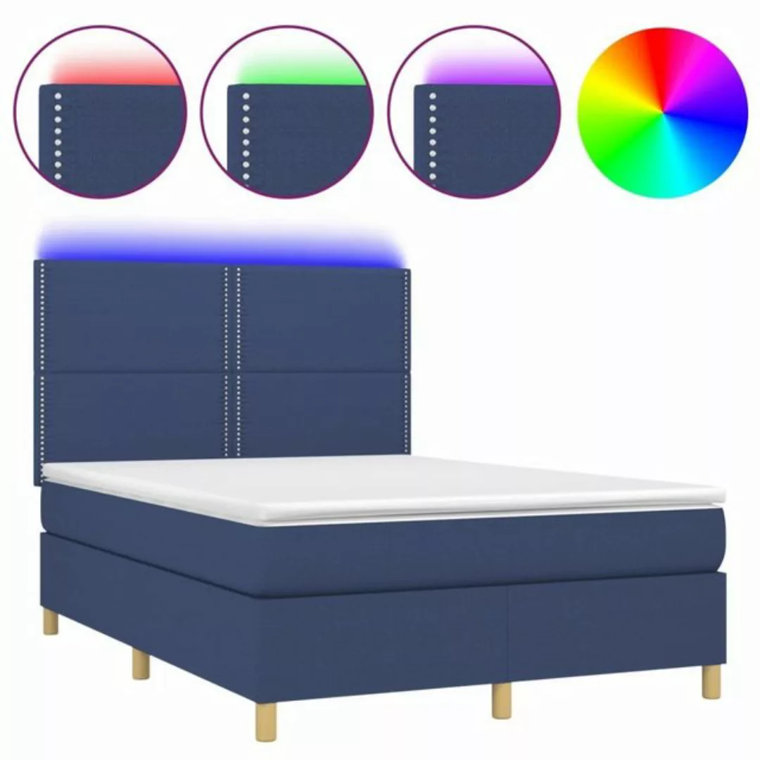 vidaXL Boxspringbett (140 x 200 cm, mit Nieten, Blau), mit LED günstig online kaufen