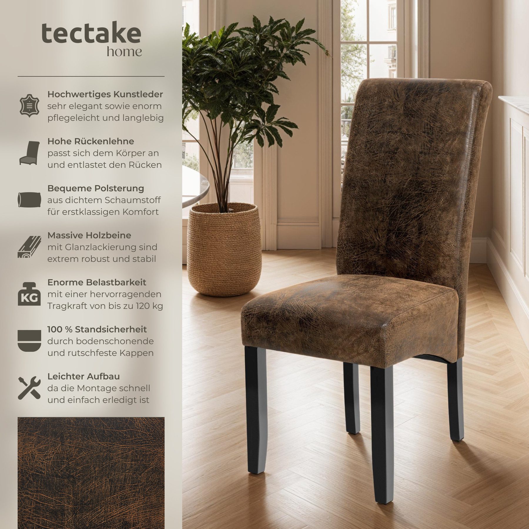 tectake Esszimmerstuhl Küchenstuhl, ergonomisch, massives Hartholz günstig online kaufen