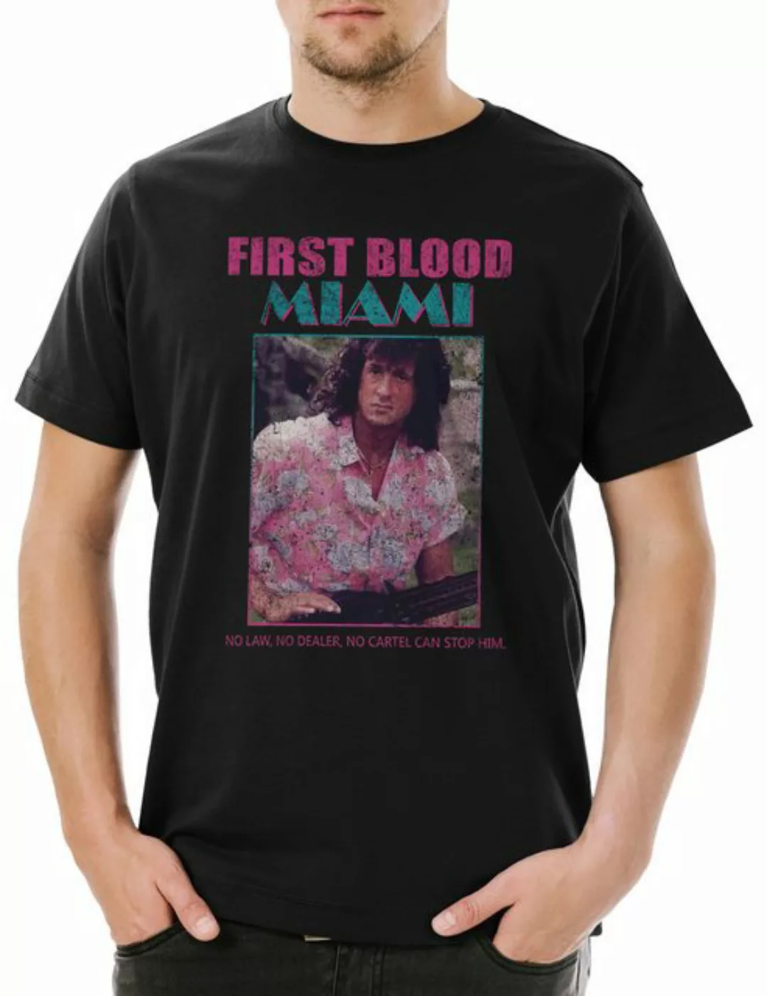 Urban Backwoods Print-Shirt First Blood Miami Herren T-Shirt Vice John Fun günstig online kaufen