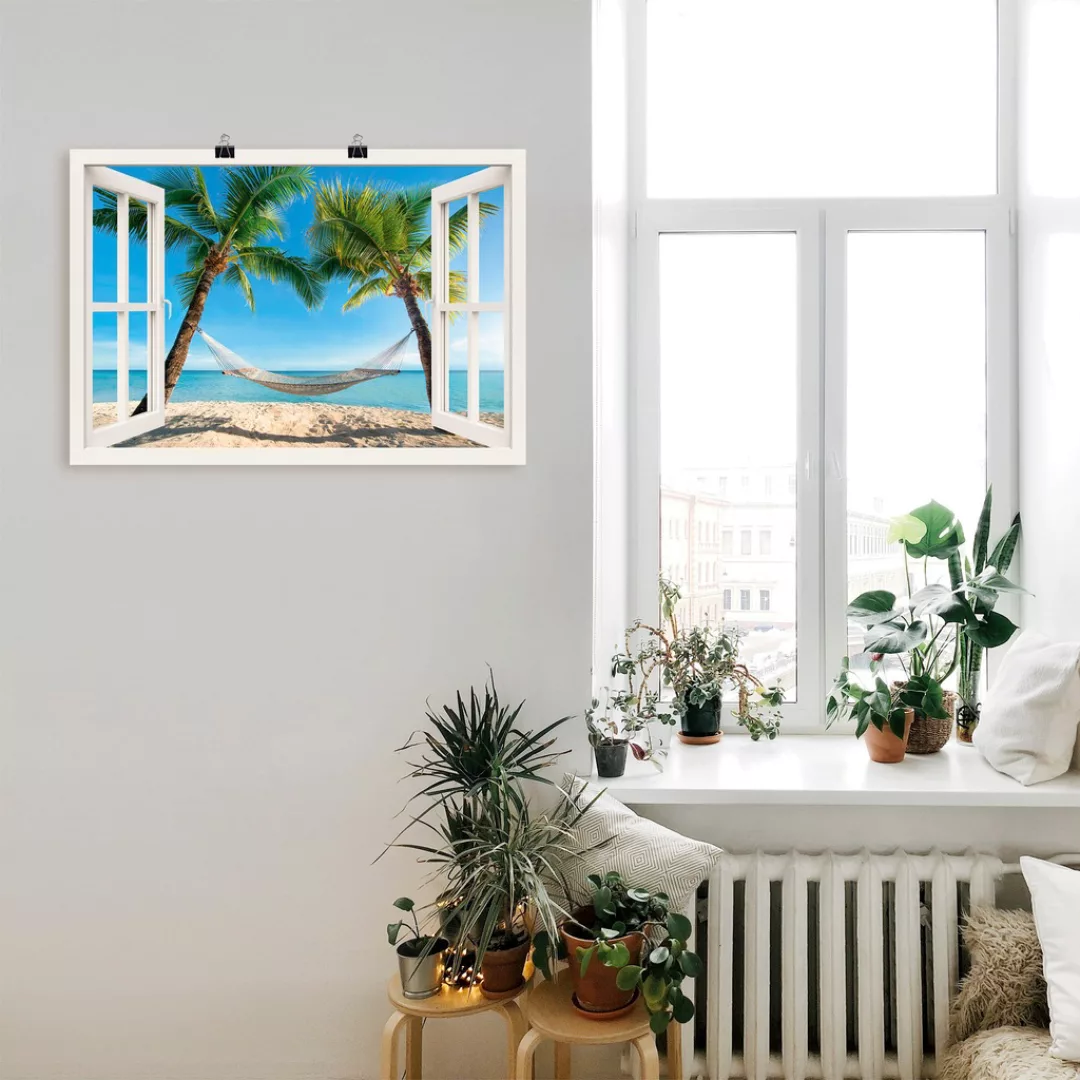 Artland Wandbild "Fensterblick Palmenstrand Karibik", Amerika, (1 St.), als günstig online kaufen