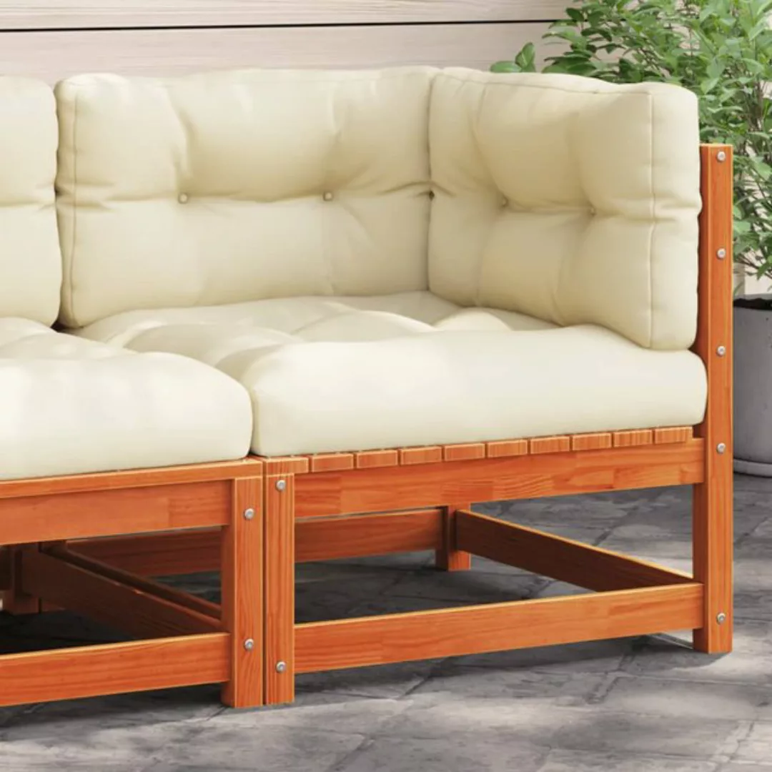 vidaXL Loungesofa Garten-Ecksofa mit Kissen Wachsbraun Massivholz Kiefer, 1 günstig online kaufen