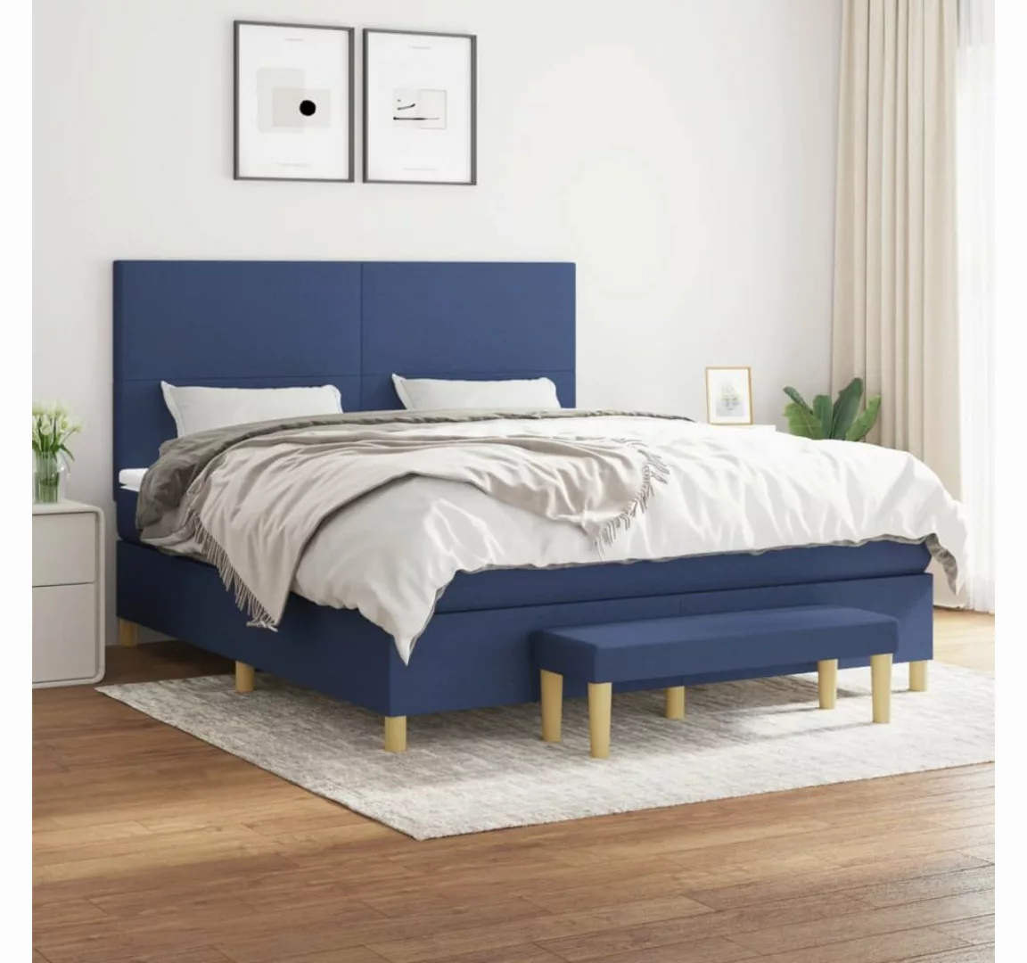 vidaXL Boxspringbett Boxspringbett mit Matratze Blau 160x200 cm Stoff Bett günstig online kaufen