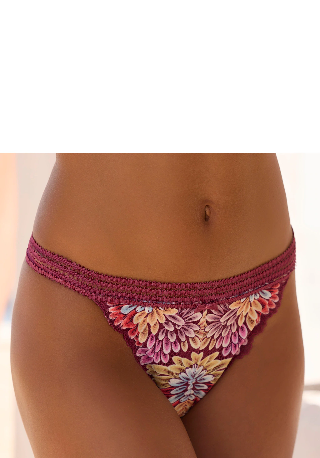 Vivance Tanga, aus bunter, blumiger Spitze mit hübschem Zierbund günstig online kaufen