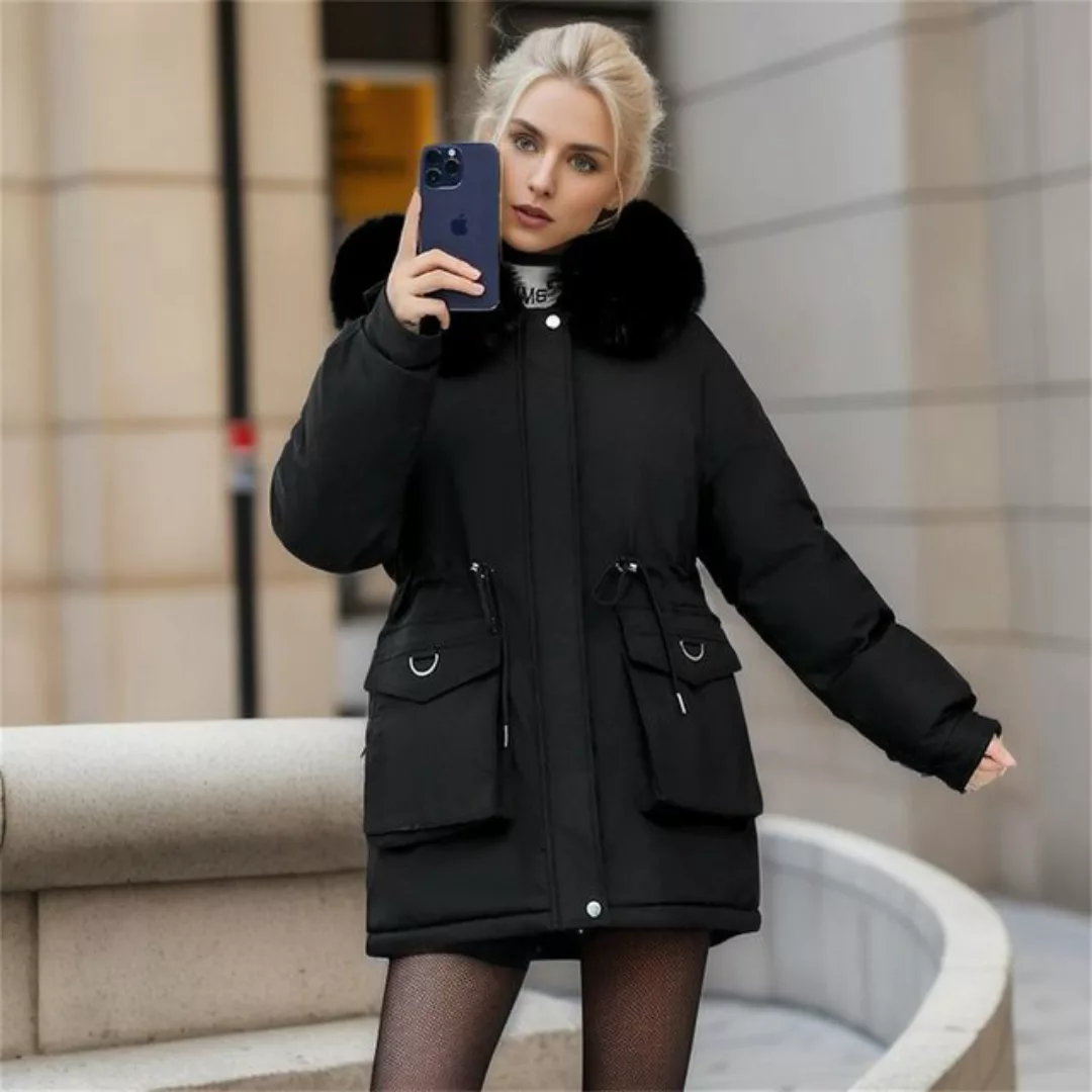 RUZU UG Anorak Damen Winterjacke Wintermantel Locker taillierte Kapuze Mant günstig online kaufen