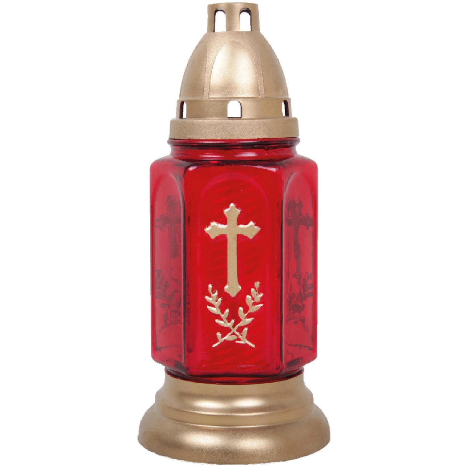 HS Candle Grableuchte Aus Glas Mit Kreuz Bella Rot günstig online kaufen