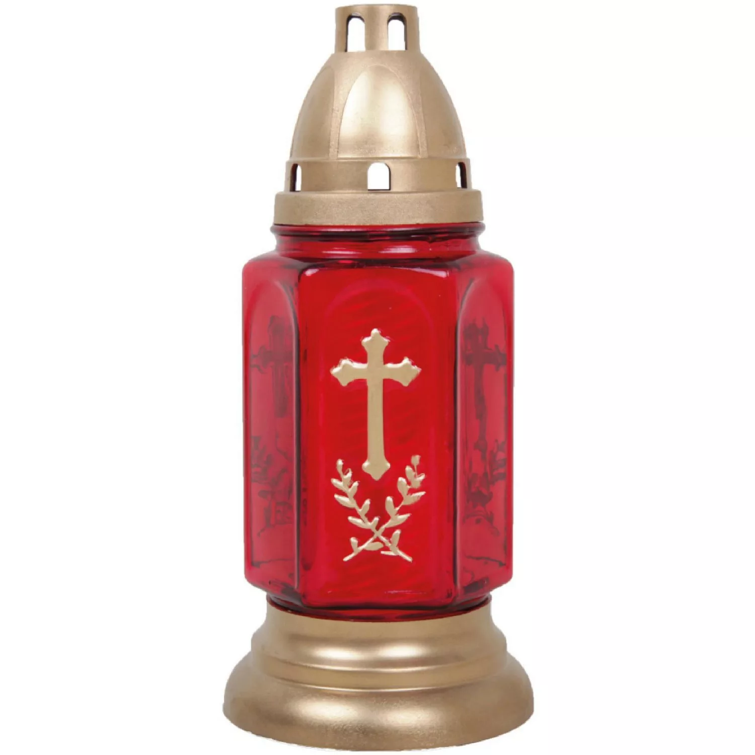 HS Candle Grableuchte Aus Glas Mit Kreuz Bella Rot günstig online kaufen