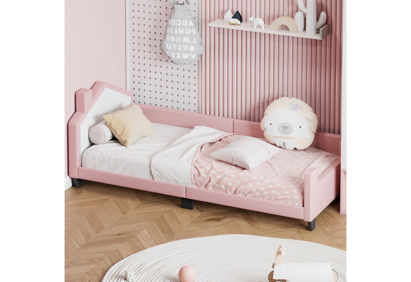 SOFTWEARY Kinderbett mit Lattenrost und Kopfteil (90x200 cm), Jugendbett, P günstig online kaufen