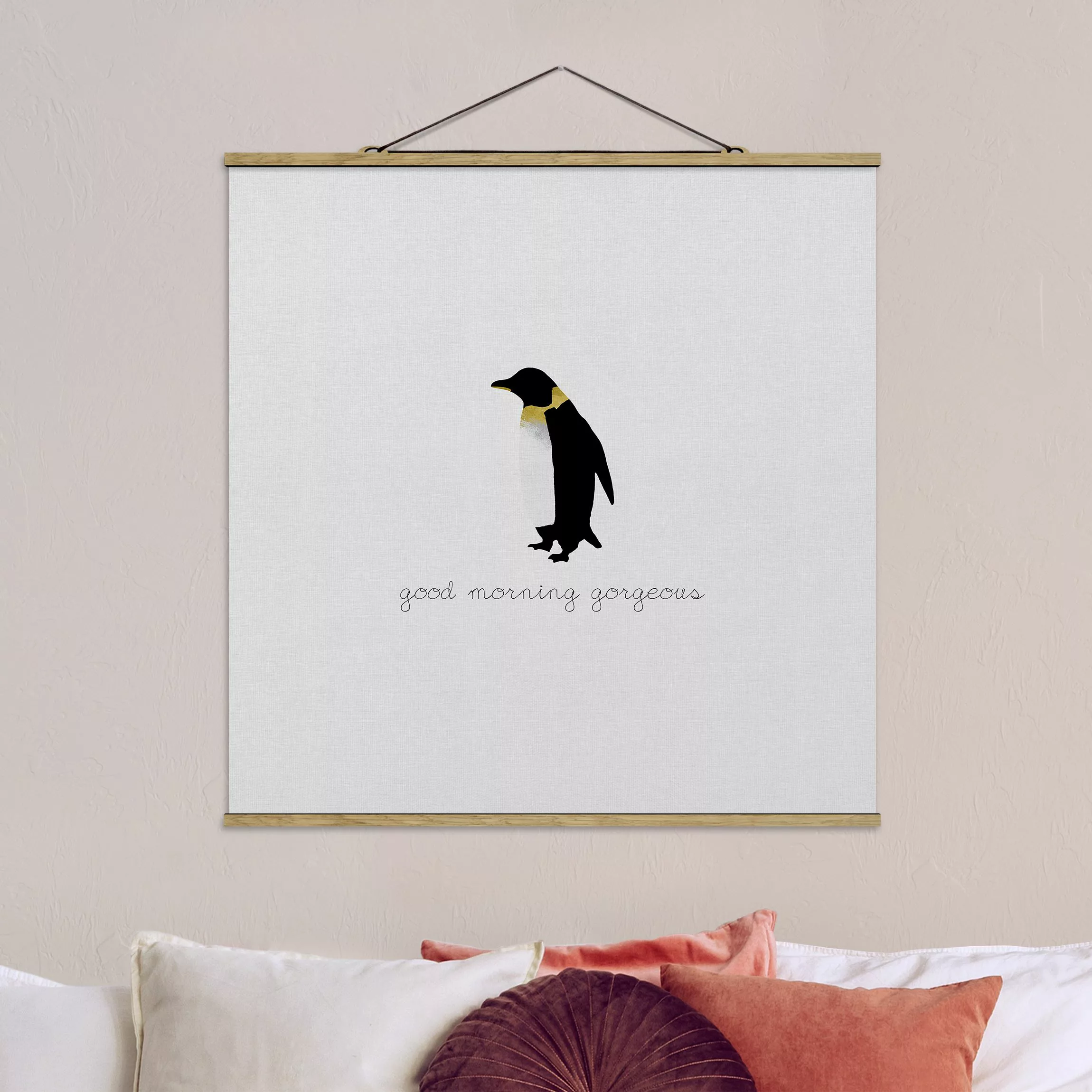 Stoffbild mit Posterleisten Pinguin Zitat Good Morning Gorgeous günstig online kaufen