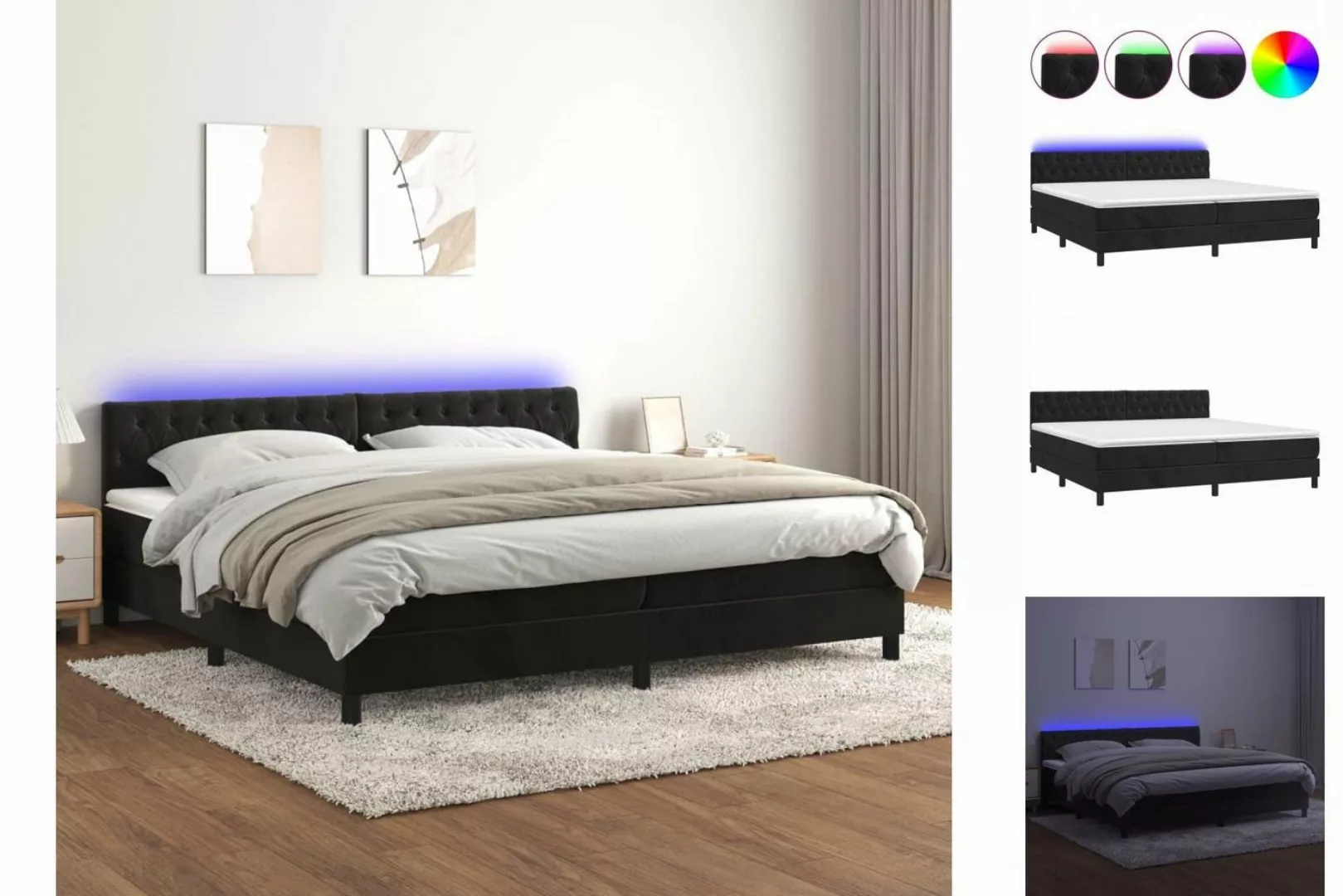 vidaXL Boxspringbett Boxspringbett mit Matratze LED Schwarz 200x200 cm Samt günstig online kaufen