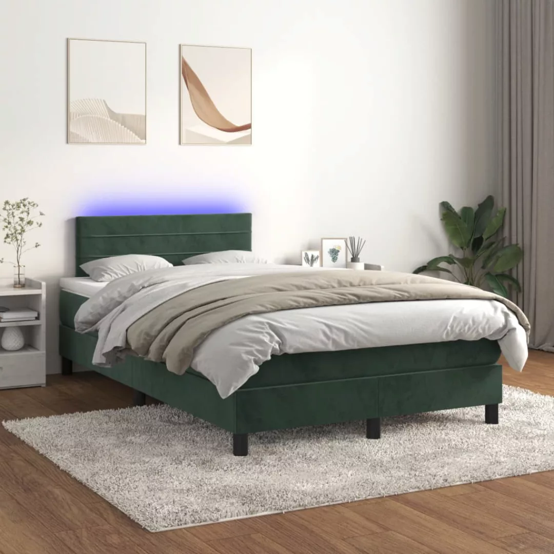 vidaXL Bettgestell Boxspringbett mit Matratze LED Dunkelgrün 120x200 cm Sam günstig online kaufen