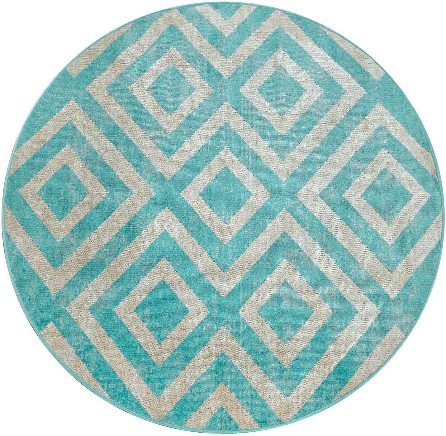 Paco Home Teppich »Poco 821«, rund, 6 mm Höhe, Kurzflor, Rauten-Design, In- günstig online kaufen