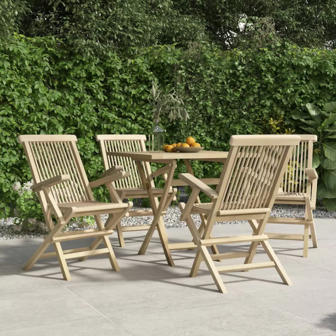 Vidaxl Gartenstühle 4 Stk. Klappbar Grau 56x61x89 Cm Massivholz Teak günstig online kaufen