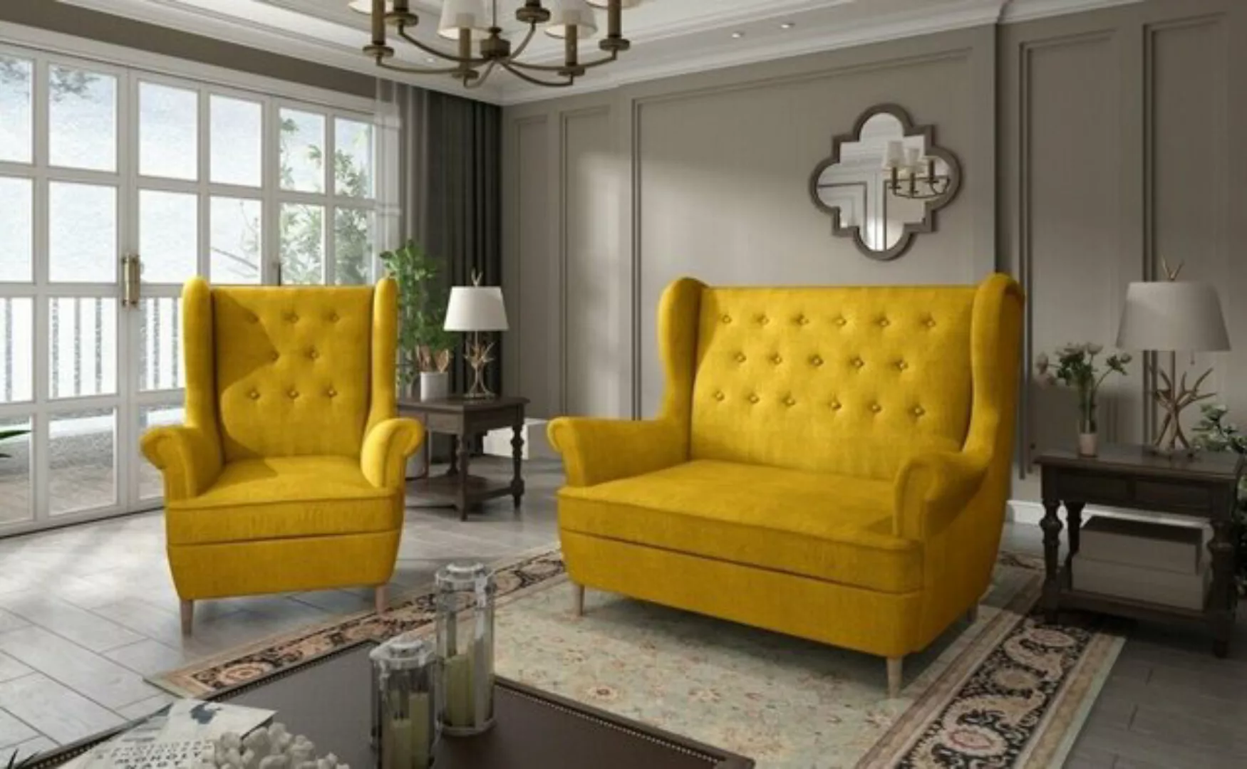 JVmoebel Sofa Graue Chesterfield Couch Polster 2+1 Sitzer Polstermöbel Sofa günstig online kaufen
