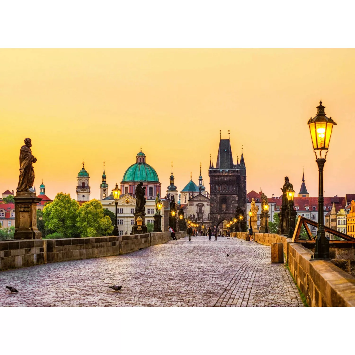 Fototapete Karlsbrücke Prag Gelb Grün Braun 3,50 m x 2,55 m FSC® günstig online kaufen