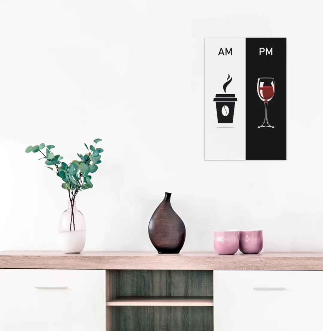 queence Wanddekoobjekt "AM PM - Kaffeebecher und Wein", Motiv auf Stahlblec günstig online kaufen
