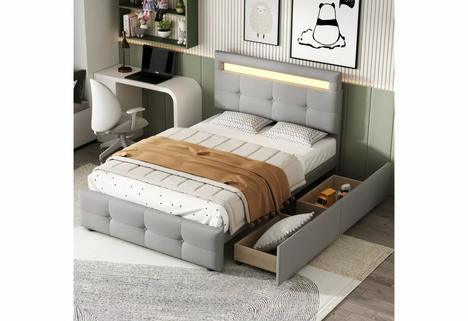 WISHDOR Polsterbett Kinderbett Jugendbett Einzelbett Bett 90*200cm (mit LED günstig online kaufen