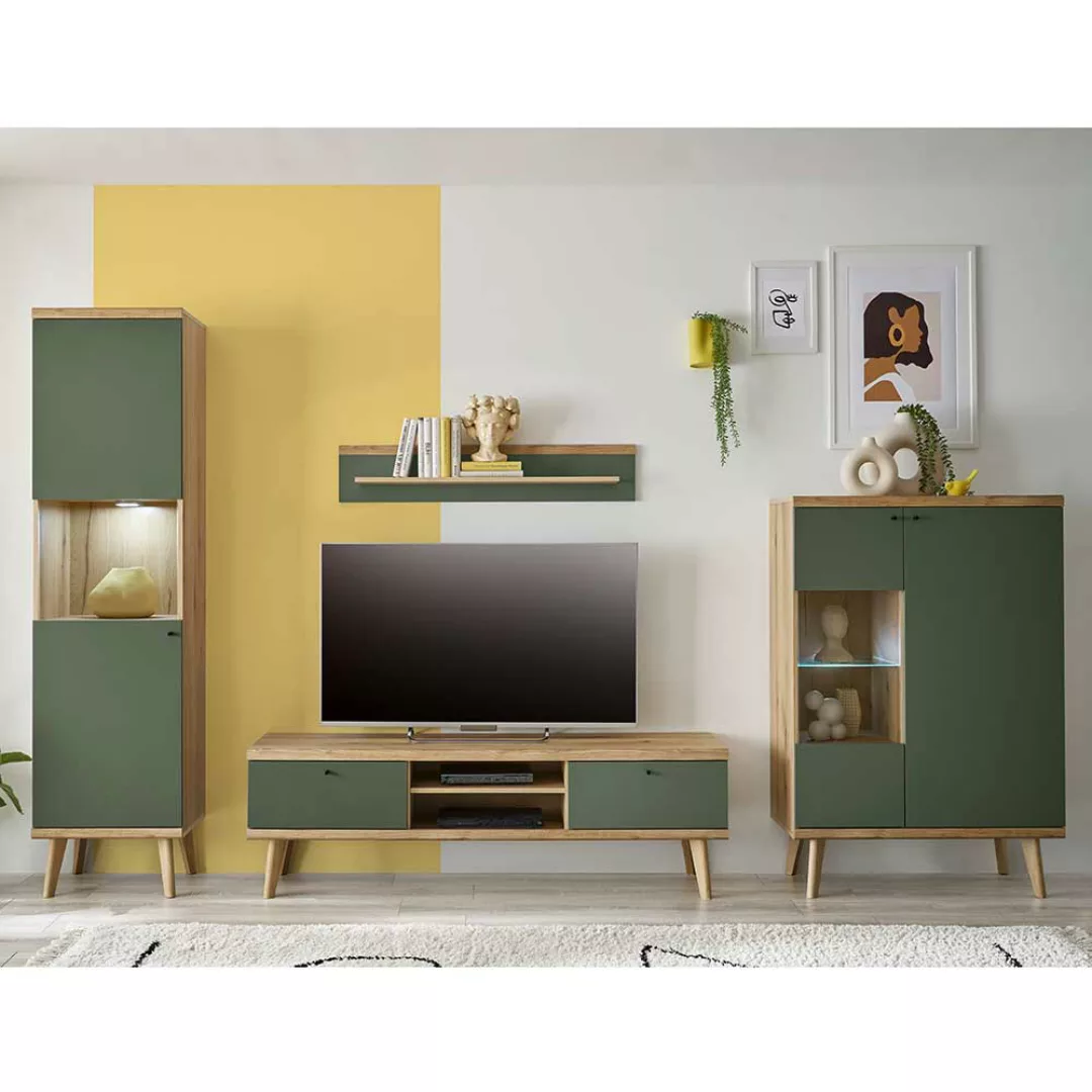 TV Wohnwand modern im Skandi Design Graugrün (vierteilig) günstig online kaufen