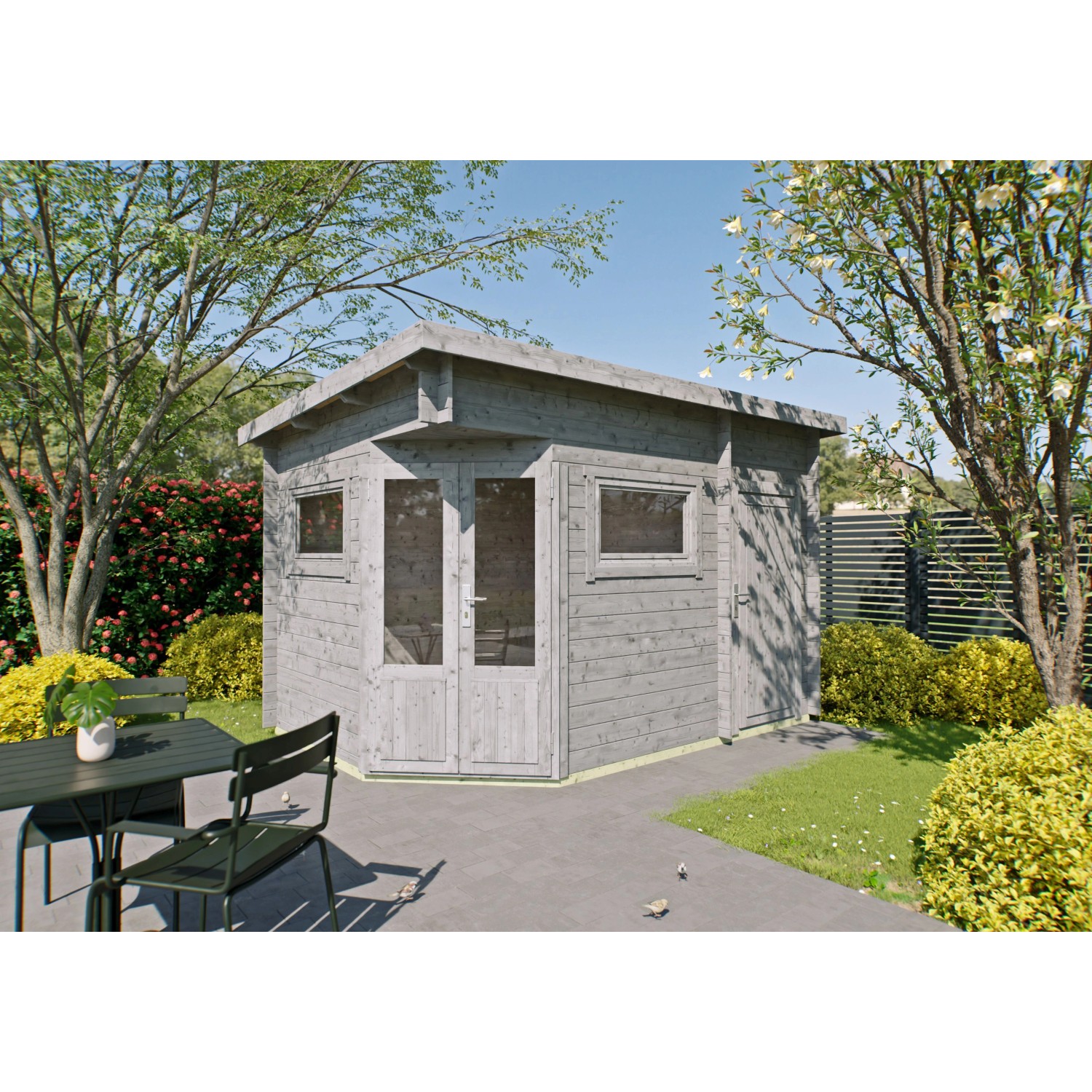 Fjordholz 5-Eck Gartenhaus Modell Leva 2D Grau Imprägniert günstig online kaufen
