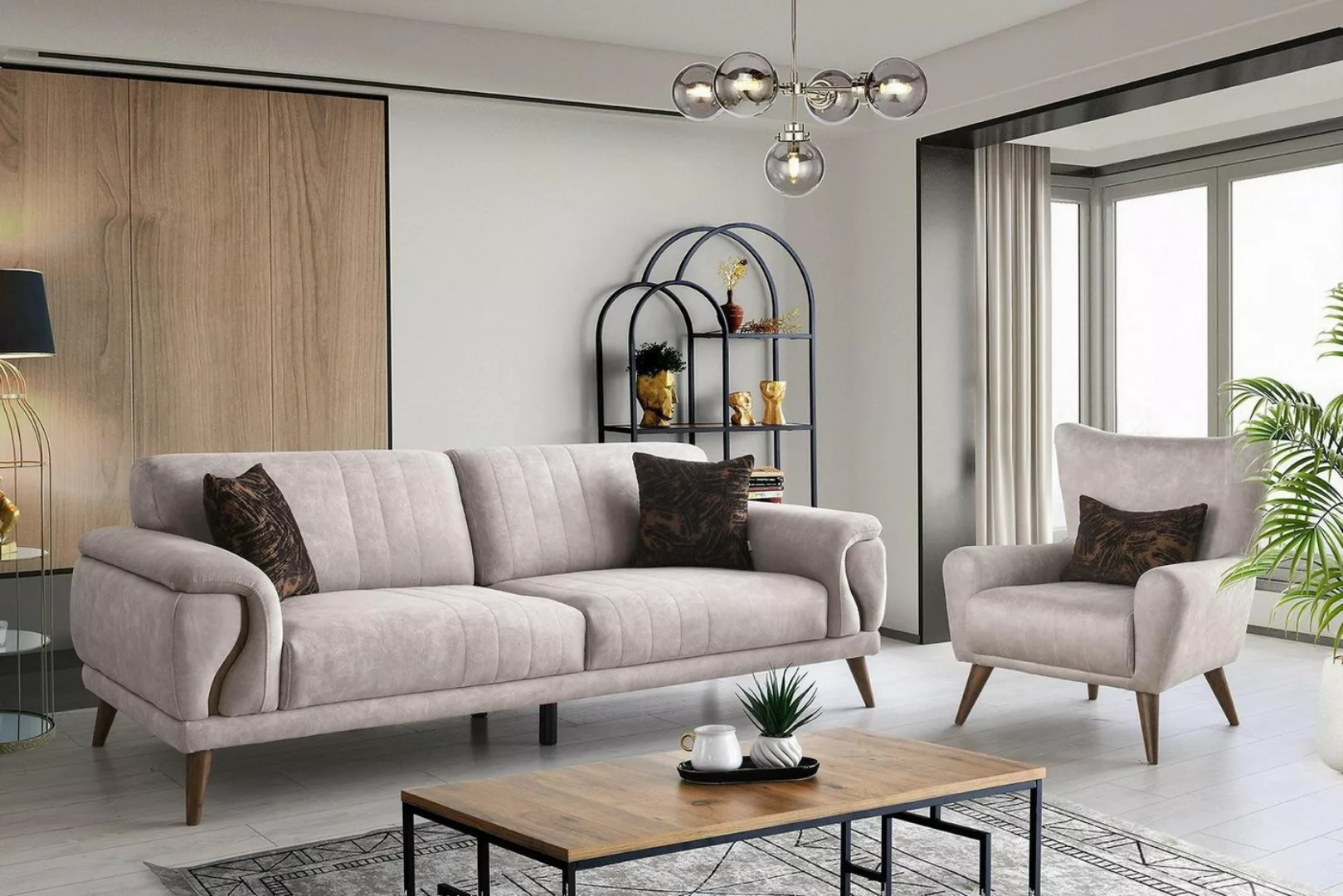 Xlmoebel Sofa Elegante Sofa-Sitzgruppe Exklusiver Drei-Sitzer Stoffstuhl Ge günstig online kaufen