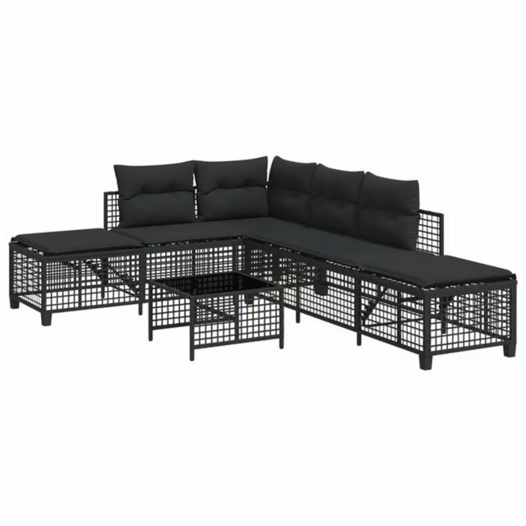 vidaXL Loungesofa 3-tlg. Garten-Ecksofa-Set mit Kissen Schwarz Poly Rattan, günstig online kaufen