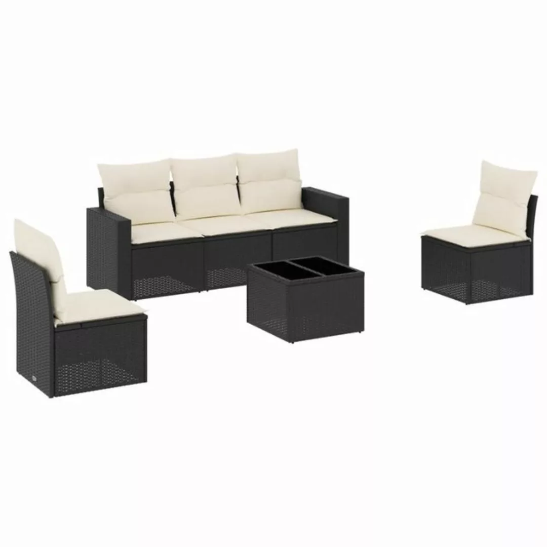 vidaXL Sofaelement 6-tlg. Garten-Sofagarnitur mit Kissen Schwarz Poly Ratta günstig online kaufen