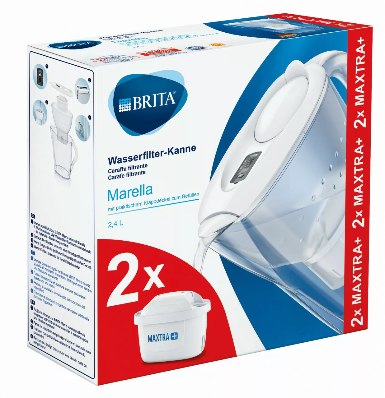 Brita Wasserfilter Filter Marella weiss 2,4 Liter inkl. 2 Kartuschen Maxtra günstig online kaufen
