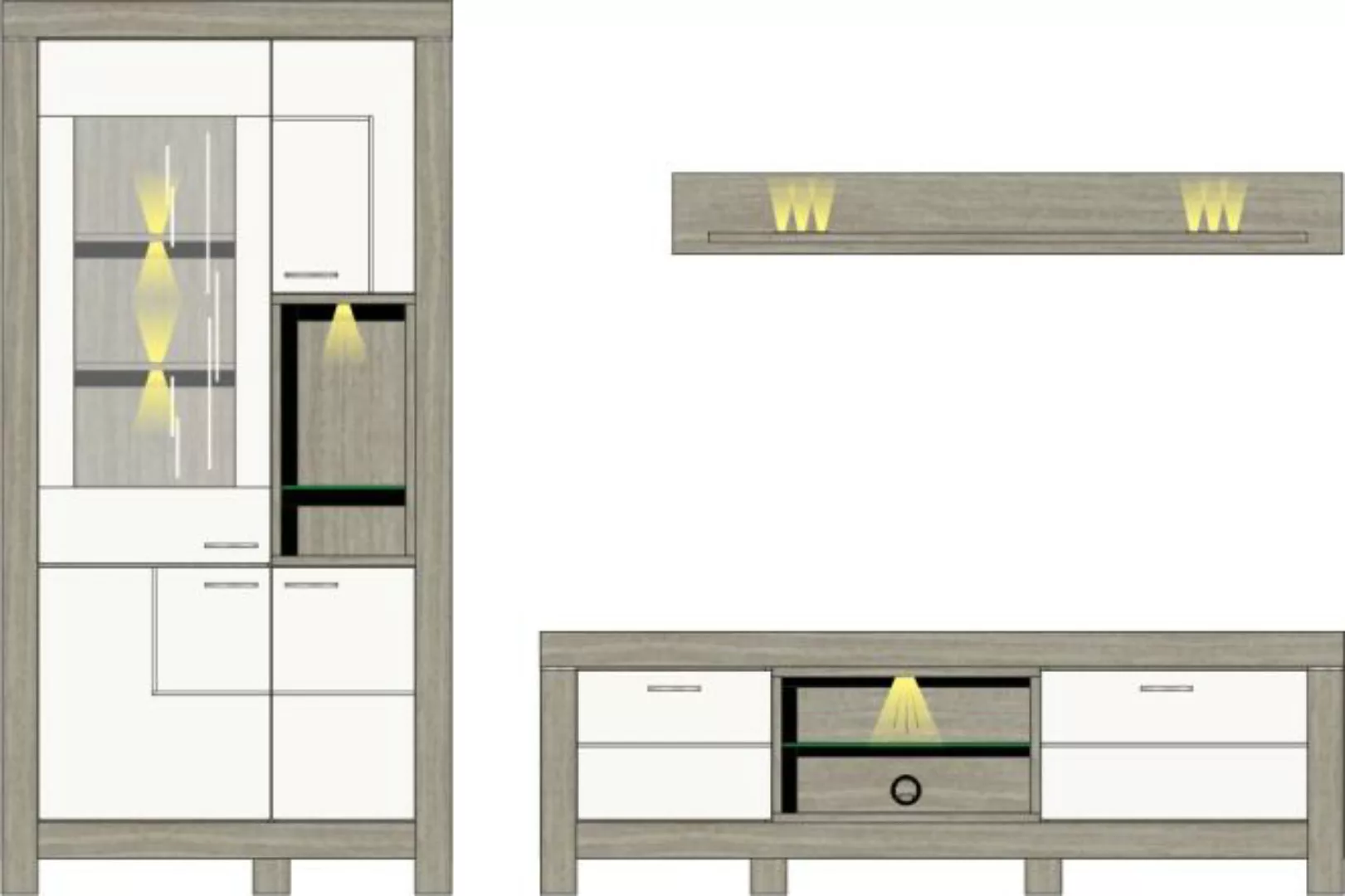 Wohnwand 3-tlg 296cm inkl. Beleuchtung GRANADA von Wohn-Concept Weiß superm günstig online kaufen