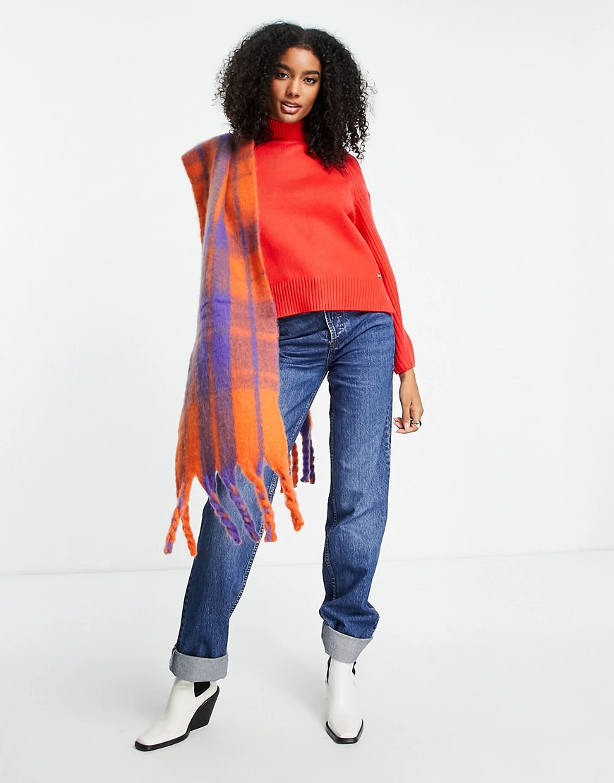 River Island – Strickschal in Orange mit kräftigem College-Karomuster günstig online kaufen