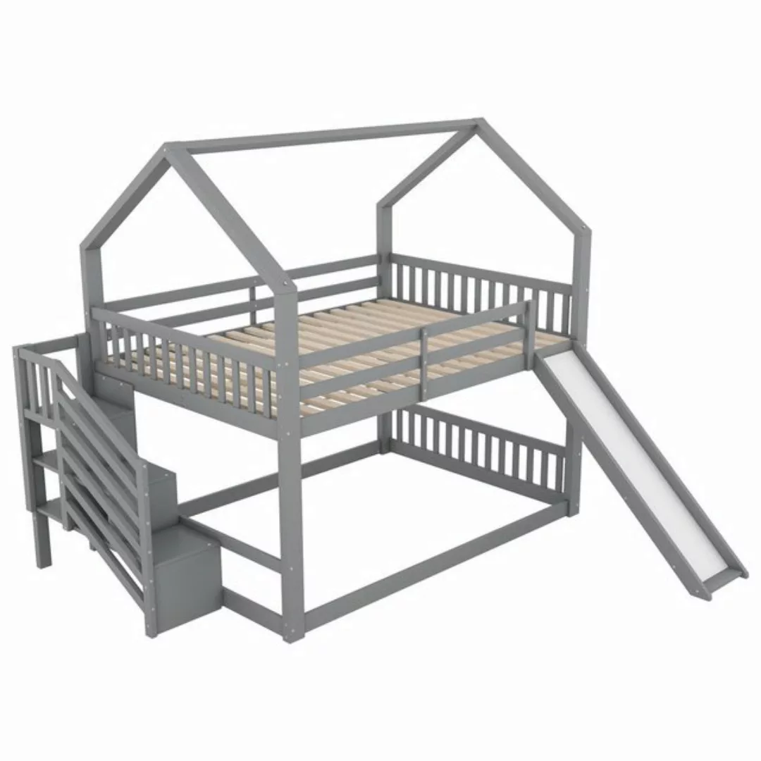 autolock Kinderbett 140x200cm Etagenbett,Kinderbett mit Stauraumtreppe und günstig online kaufen