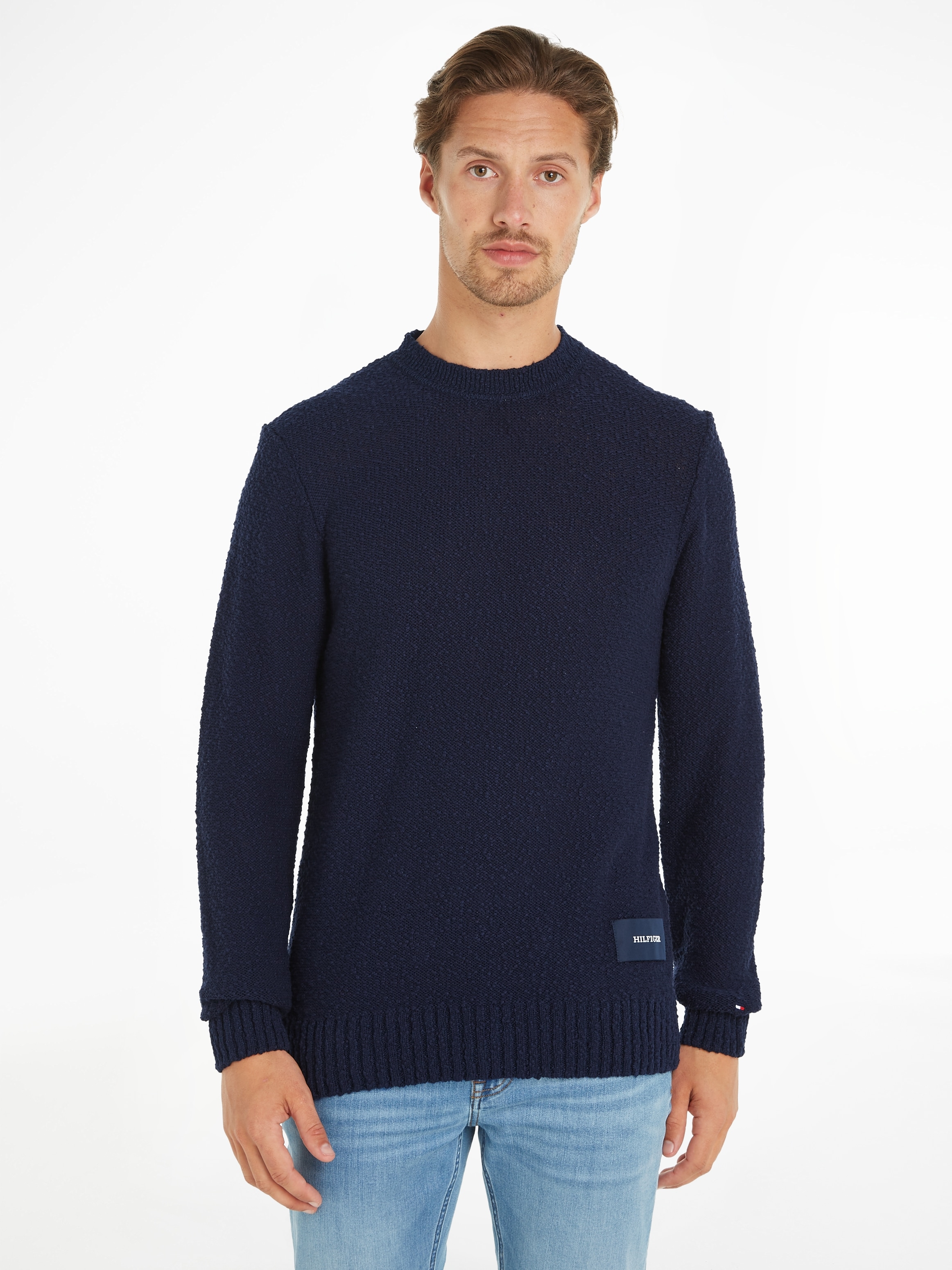 Tommy Hilfiger Strickpullover "SLUB YARN C NK", mit Logostickerei am Ärmel günstig online kaufen