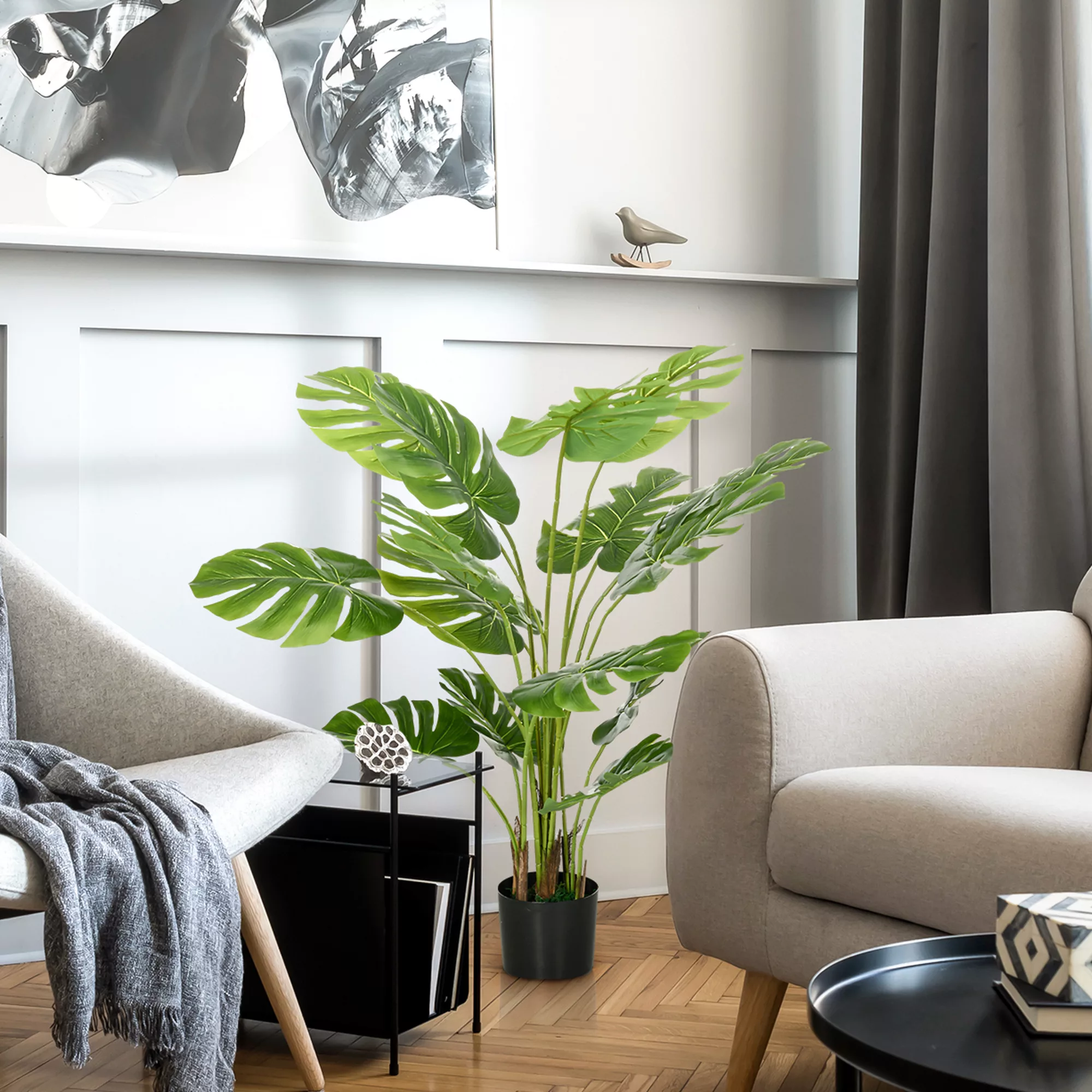 HOMCOM Künstliche Monstera  120cm Kunstpflanze mit Übertopf und PE-Moos, tä günstig online kaufen