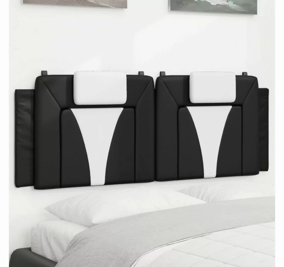 vidaXL Bett, Kopfteil-Kissen Schwarz und Weiß 140 cm Kunstleder günstig online kaufen