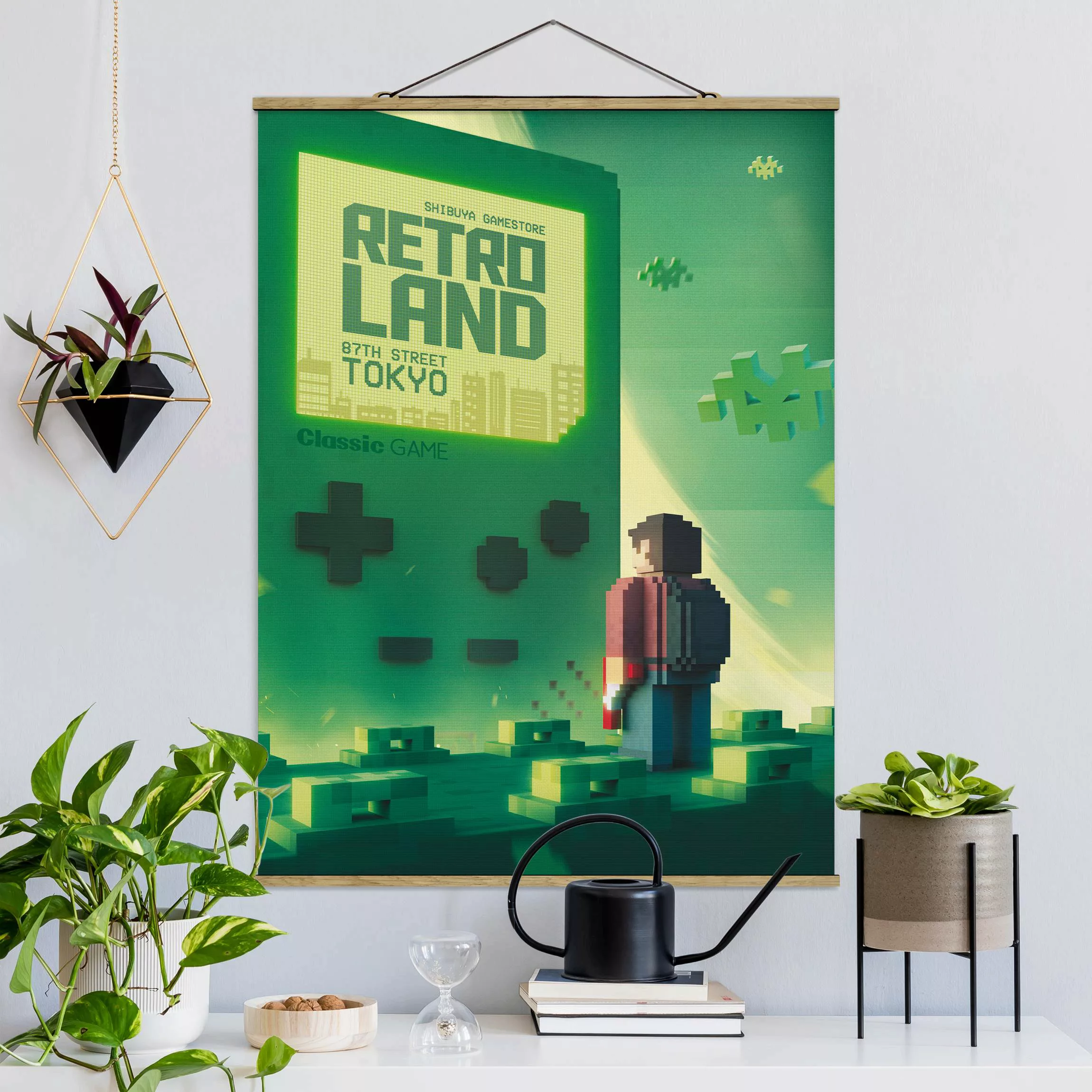 Stoffbild mit Posterleisten Retro Classic Game in Türkis günstig online kaufen