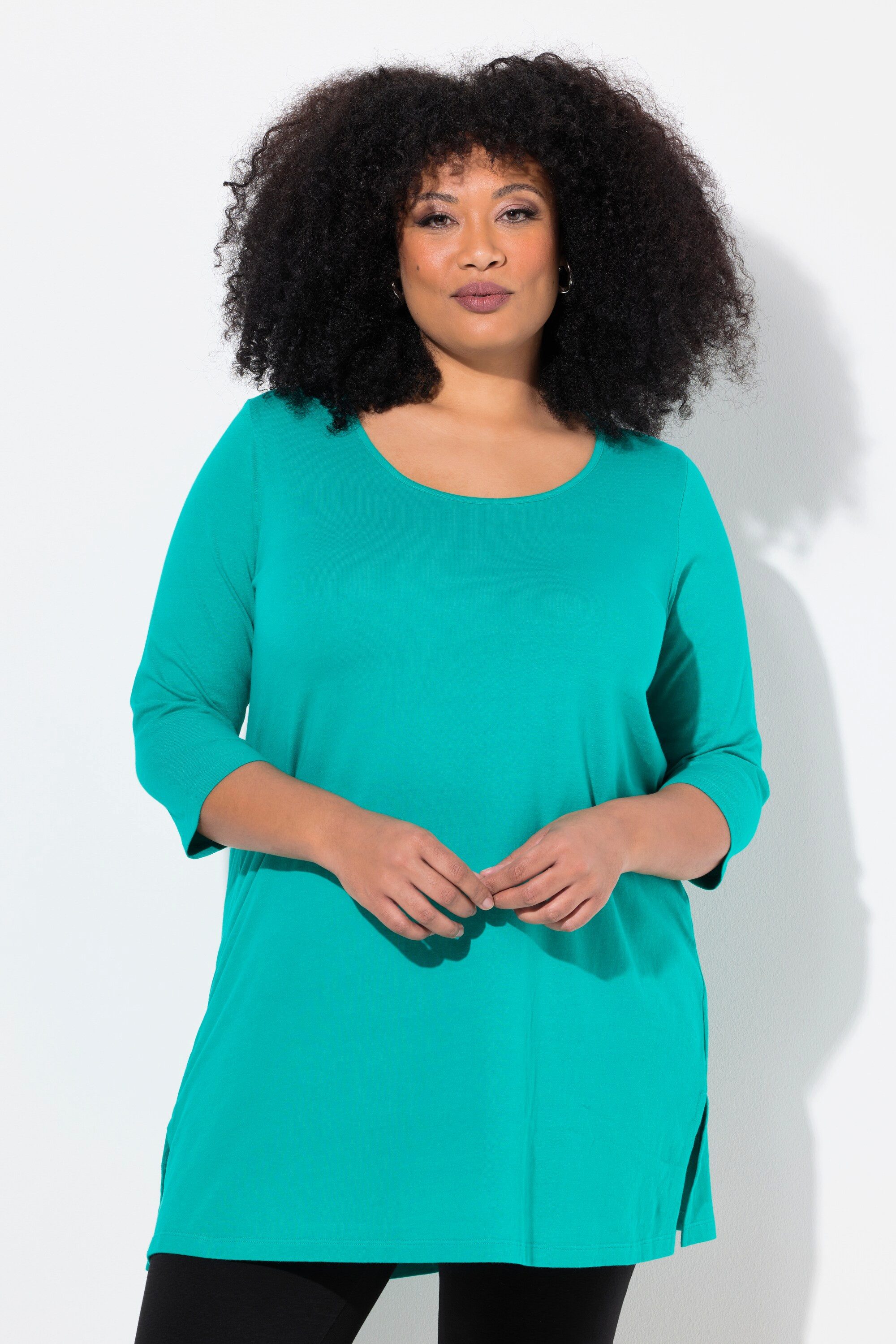Ulla Popken Longshirt Longshirt A-Linie Rundhalsausschnitt günstig online kaufen