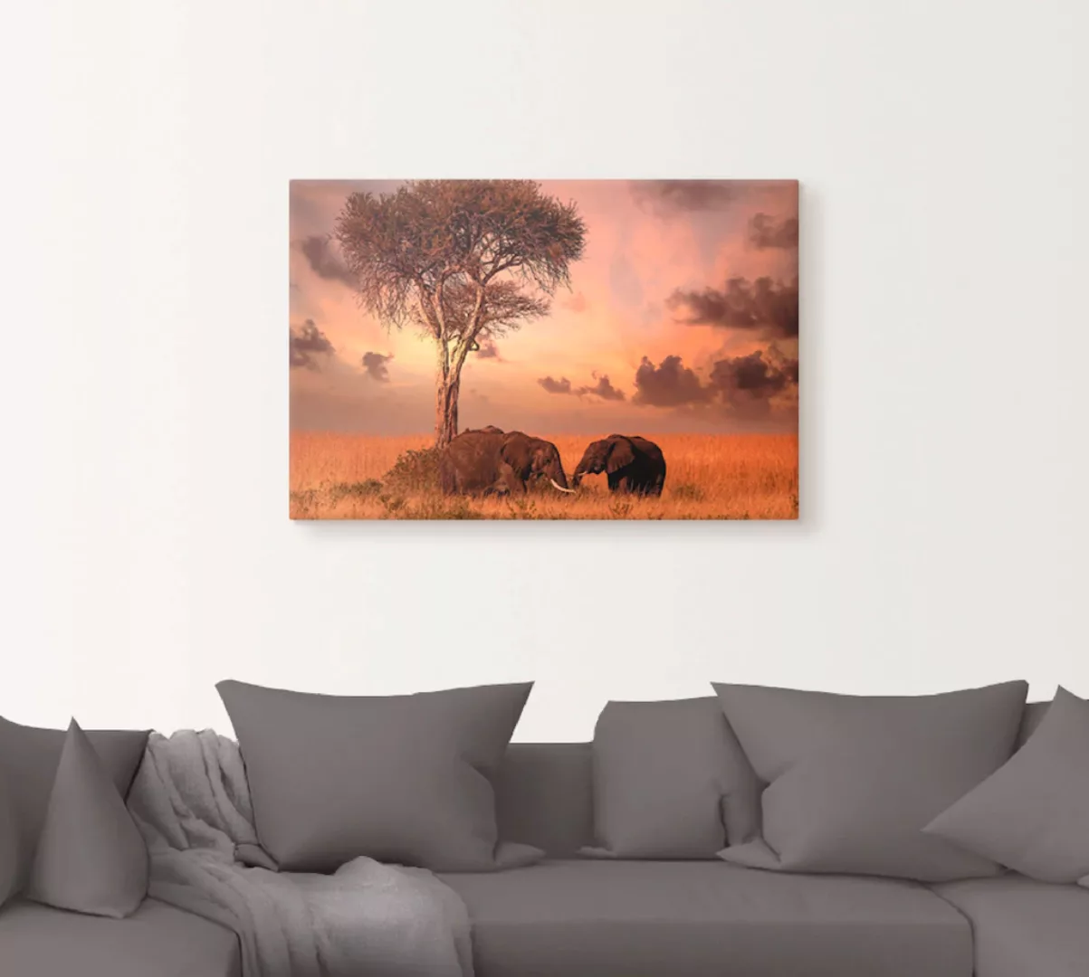 Artland Wandbild »Elefanten zum Abendessen«, Wildtiere, (1 St.), als Leinwa günstig online kaufen