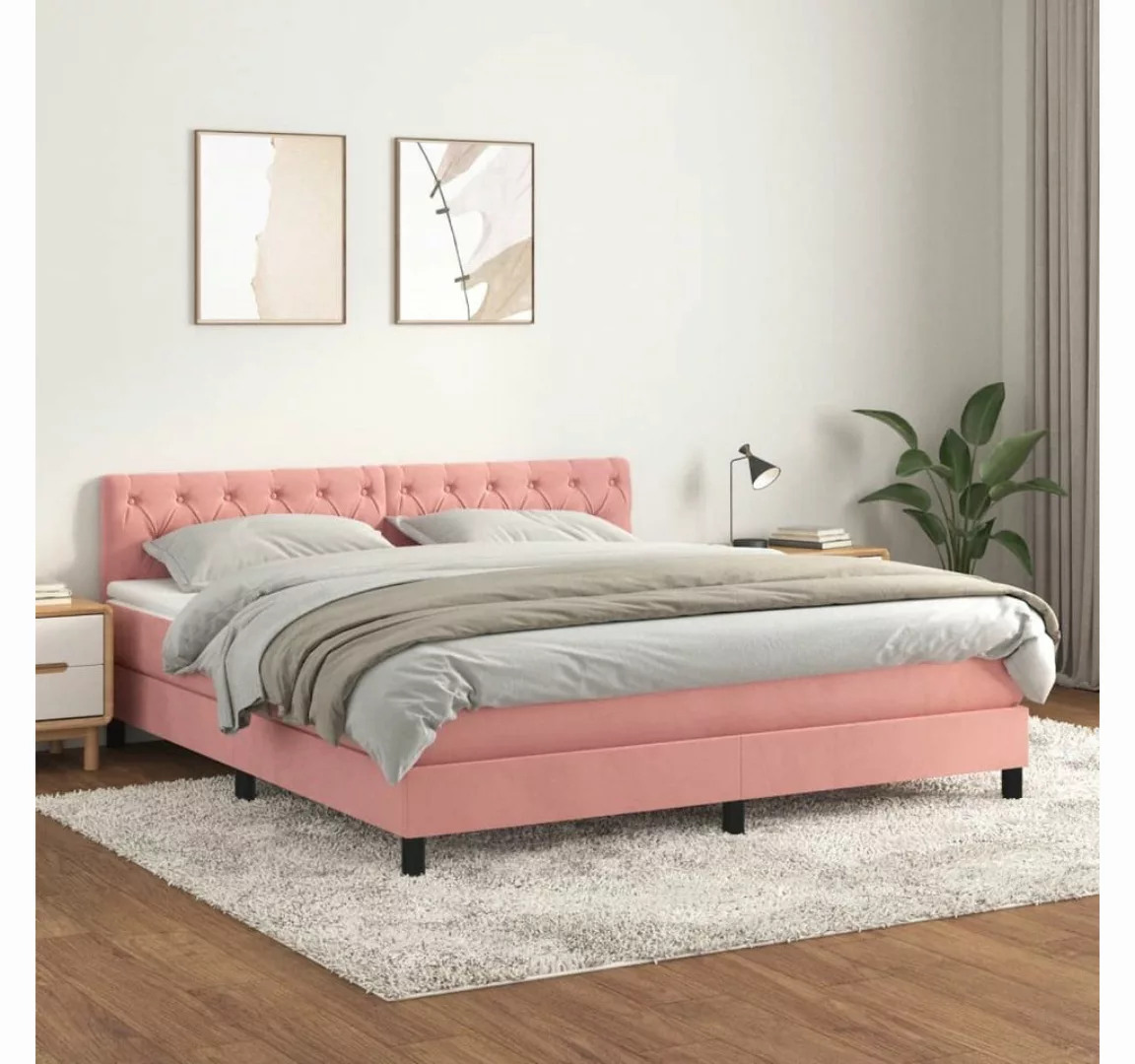 vidaXL Boxspringbett Boxspringbett mit Matratze Rosa 160x200 cm Samt Bett B günstig online kaufen