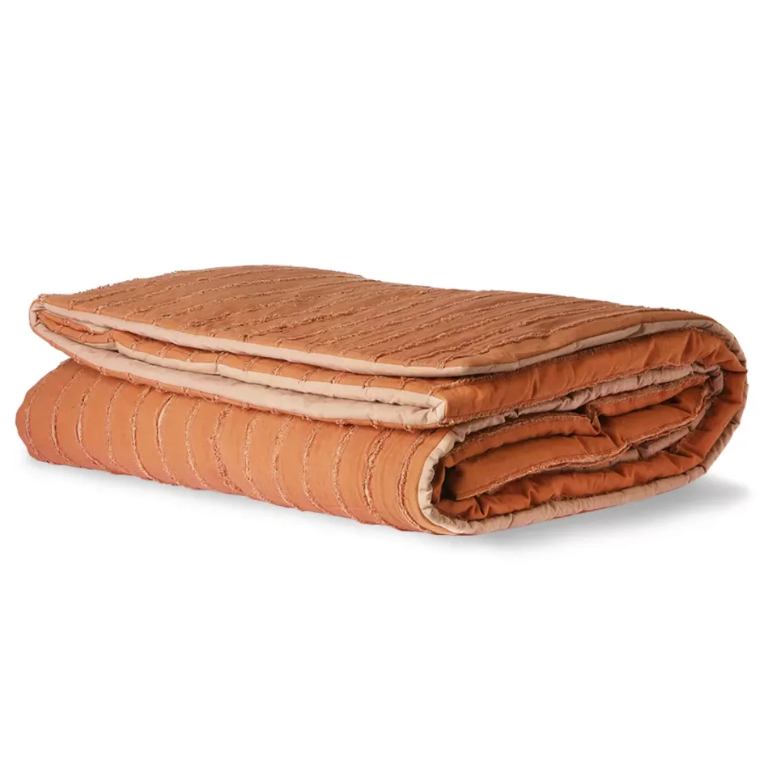Bettdecke mit aufgenähten Streifen aus Baumwolle in Braun günstig online kaufen