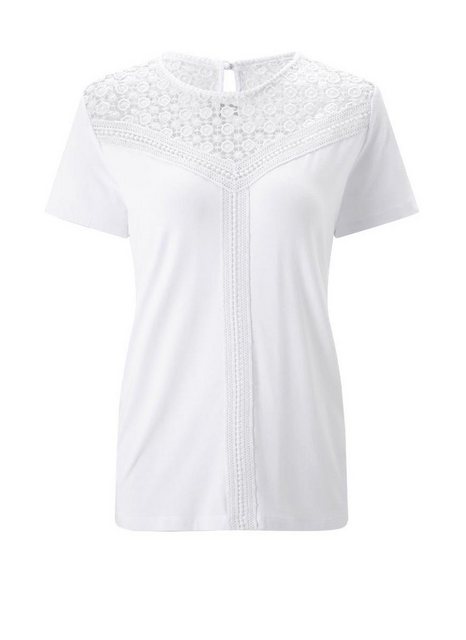 creation L T-Shirt CRéATION L Damen Jerseyshirt mit Spitze, weiß günstig online kaufen