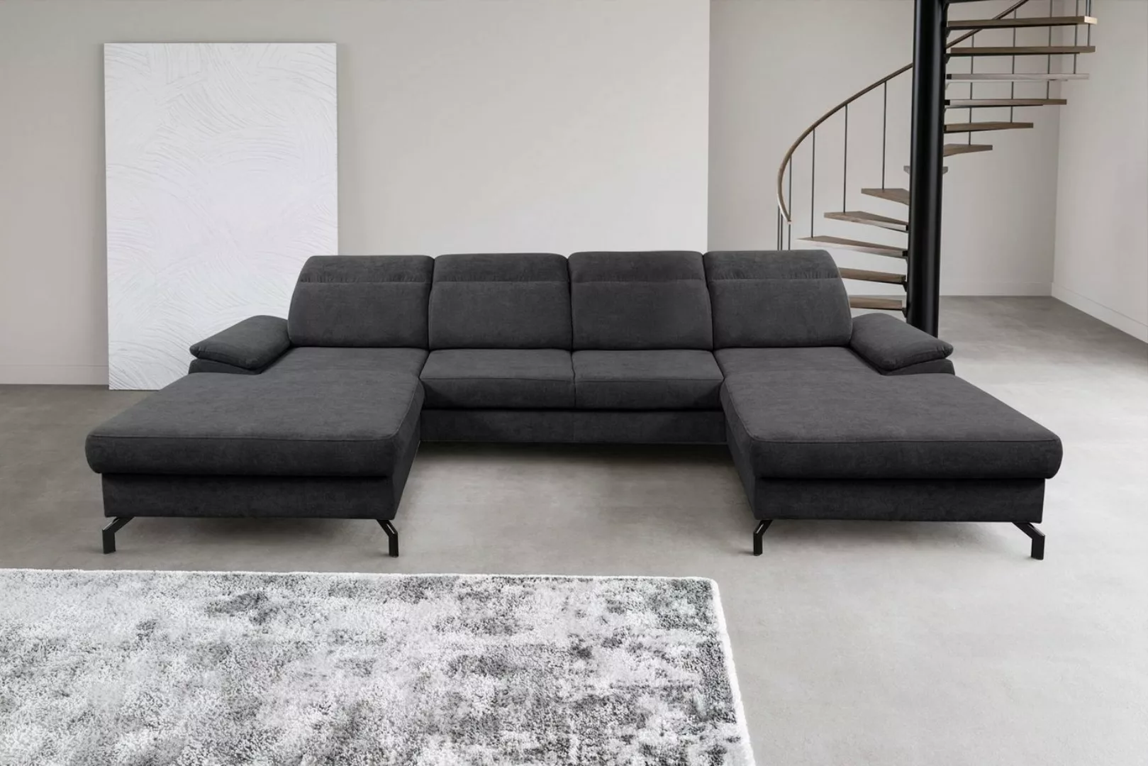 WERK2 Wohnlandschaft Slavio U-Form, Modernes U-Sofa mit Schlaffunktion, Bet günstig online kaufen