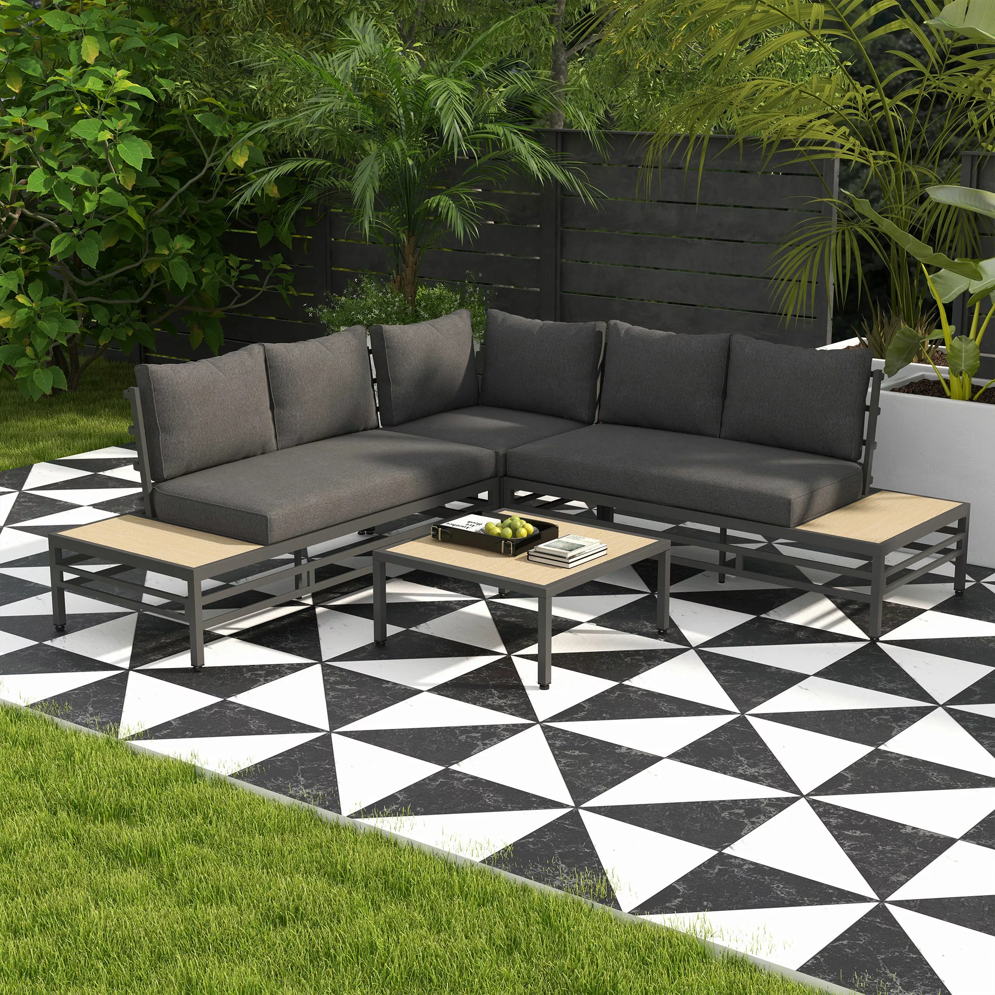 Outsunny 5-tlg. Gartenlounge Set, Gartenmöbel-Set, Gartengarnitur mit 2 Zwe günstig online kaufen