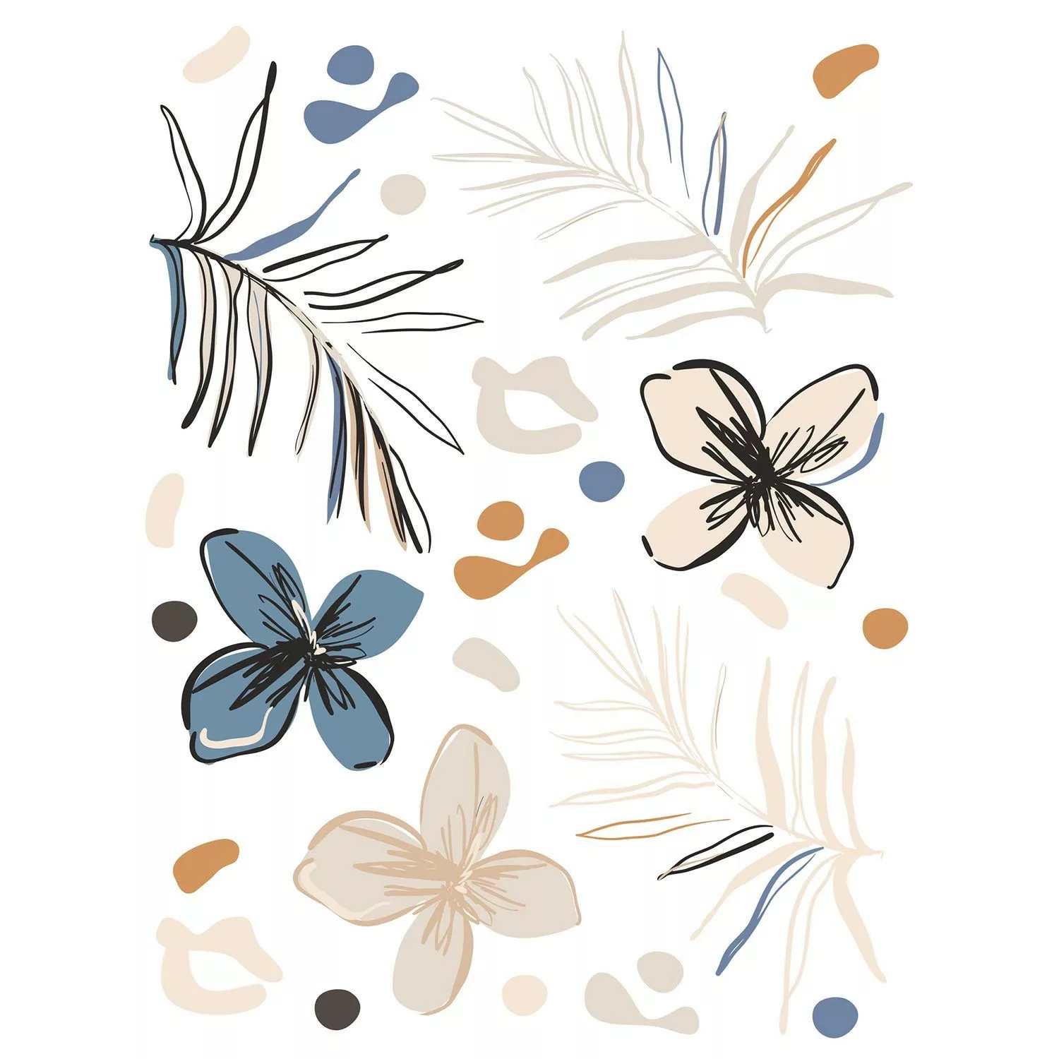 Sanders & Sanders Wandtattoo Blumenmuster Beige Blau und Orange 85 x 65 cm günstig online kaufen