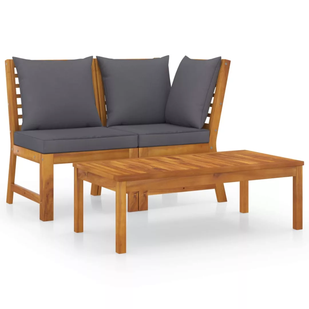 3-tlg. Garten-lounge-set Mit Dunkelgrauem Kissen Akazienholz günstig online kaufen