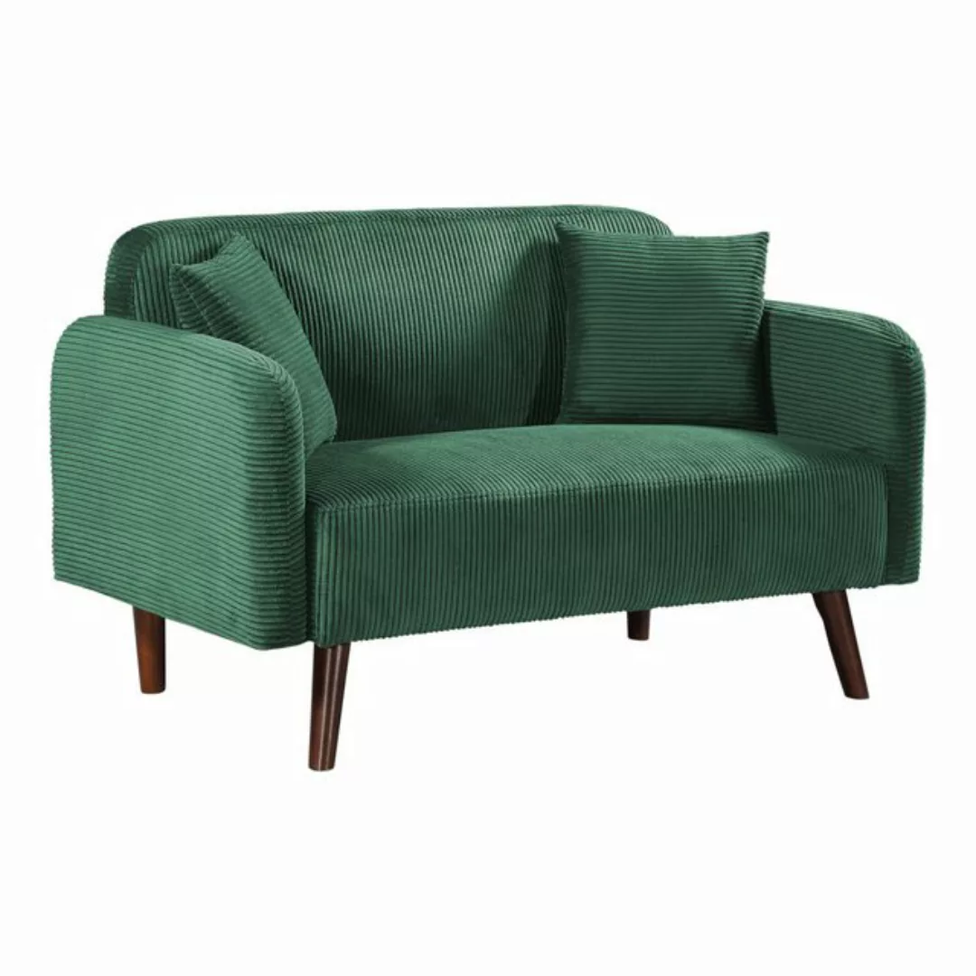 en.casa Sofa, 2-Sitzer »Midt« gepolstert Cord 132 x 70 x 81 cm Grün günstig online kaufen